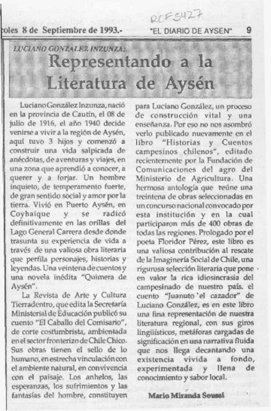 Representando a la literatura de Aysén  [artículo] Mario Miranda Soussi.