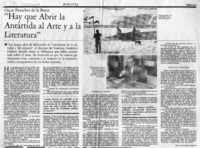"Hay que abrir la Antártida al arte y a la literatura"  [artículo] Elena Irarrázabal Sánchez.