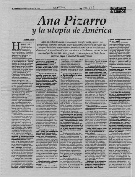 Ana Pizarro y la utopía de América