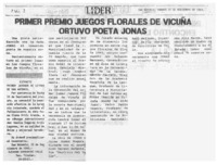 Primer premio juegos florales de Vicuña obtuvo poeta Jonás  [artículo].