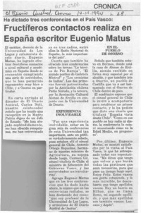 Frustíferos contactos realiza en España escritor Eugenio Matus  [artículo].