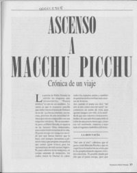 Ascenso a Macchu Picchu crónica de un viaje  [artículo] Pedro Correa Vásquez.