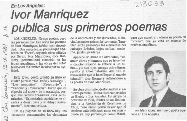 Ivor Manríquez publica sus primeros poemas