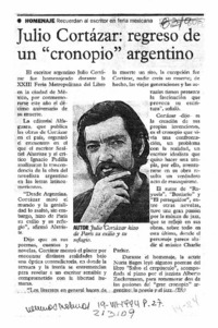 Julio Cortázar, regreso de un "cronopio" argentino  [artículo].
