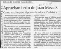 Aprueban texto de Juan Meza S.  [artículo].
