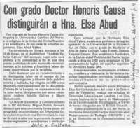 Con grado Doctor Honoris Causa distinguirán a Hna. Elsa Abud  [artículo].