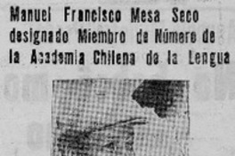 Manuel Francisco Mesa Seco designado miembro de número de la Academia Chilena de la Lengua
