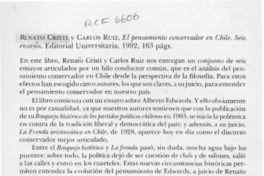 Renato Cristi y Carlos Ruiz, "El pensamiento conservador en Chile" Sofía Correa Sutil.