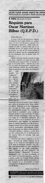 Réquiem para Oscar Martínez Bilbao (Q. E. P. D.)  [artículo] Miiguel Angel Díaz A.