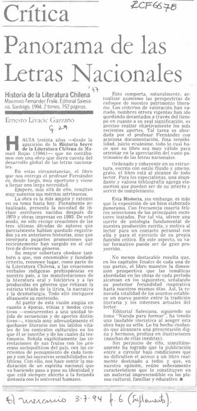 Panorama de las letras nacionales  [artículo] Ernesto Livacic Gazzano.