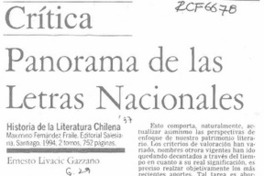 Panorama de las letras nacionales  [artículo] Ernesto Livacic Gazzano.