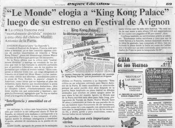 "Le Monde" elogia a "King Kong Palace" luego de su estreno en Festival de Avignon.