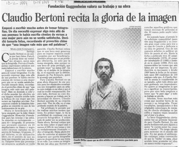Claudio Bertoni recita la gloria de la imagen  [artículo] María José González C.