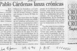 Juan Pablo Cárdenas lanza crónicas  [artículo] R. V.