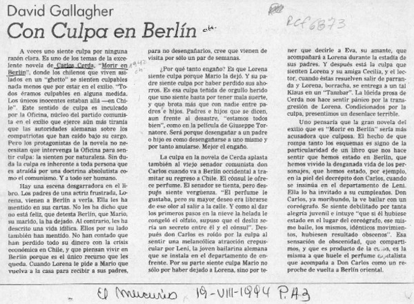 Con Culpa en Berlín  [artículo] David Gallagher.