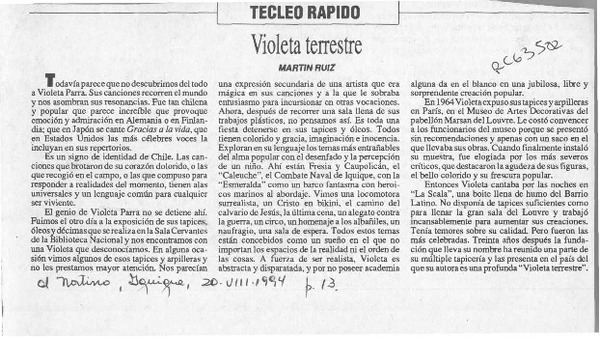 Violeta terrestre  [artículo] Martín Ruiz.