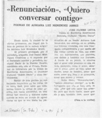 "Renunciación", "Quiero conversar contigo"  [artículo] José Flores Leiva.