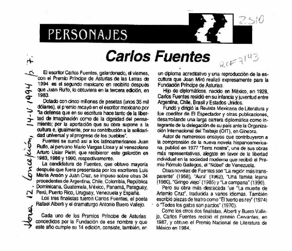 Carlos Fuentes  [artículo].