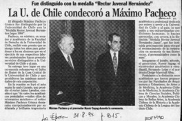 La U. de Chile condecoró a Máximo Pacheco  [artículo].
