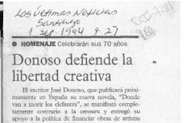 Donoso defiende la libertad creativa  [artículo].