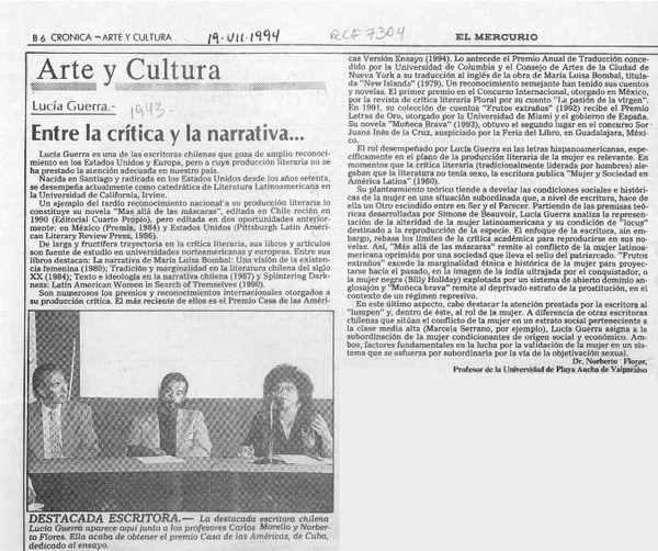 Entre la crítica y la narrativa  [artículo] Norberto Flores.