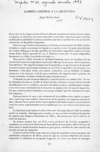 Gabriela Mistral y la Argentina  [artículo] Sergio Martínez Baeza.