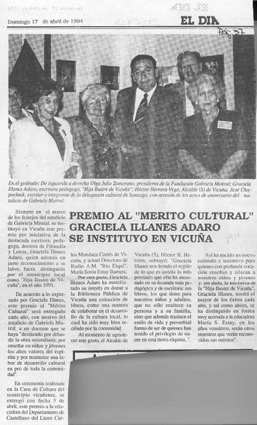 Premio al "Mérito cultural" Graciela Illanes Adaro se instituyó en Vicuña
