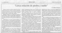 "Lírica relación de piedra y sueño"  [artículo] Edilberto Domarchi.