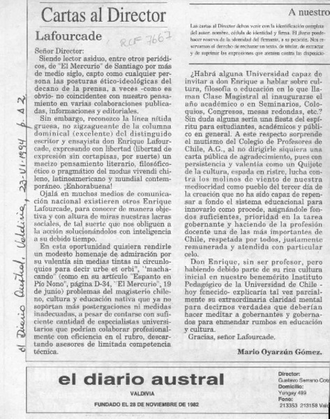 Lafourcade  [artículo] Mario Oyarzún Gómez.