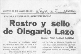 Rostro y sello de Olegario Lazo  [artículo] José Vargas Badilla.