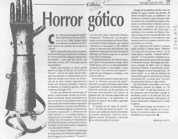 Horror gótico  [artículo] Hernán Soto.