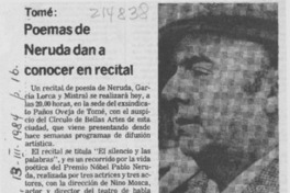 Poemas de Neruda dan a conocer en recital