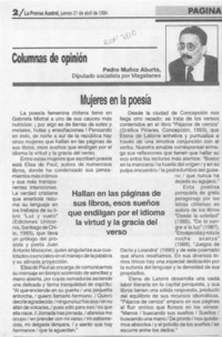 Mujeres en la poesía  [artículo] Pedro Muñoz Aburto.