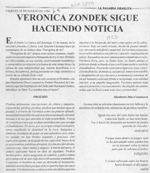 Verónica Zondek sigue haciendo noticia  [artículo].