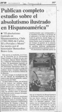 Publican completo estudio sobre el absolutismo ilustrado en Hispanoamérica  [artículo].