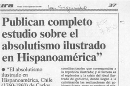 Publican completo estudio sobre el absolutismo ilustrado en Hispanoamérica  [artículo].