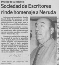 Sociedad de escritores rinde homenaje a Neruda
