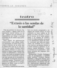 "Extasis o las sendas de la santidad"  [artículo] Pedro Labra.