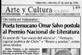 Poeta temucano Omar Salvo postula al Premio Nacional de Literatura  [artículo].