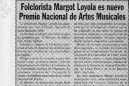 Folclorista Margot Loyola es nuevo Premio Nacional de Artes Musicles