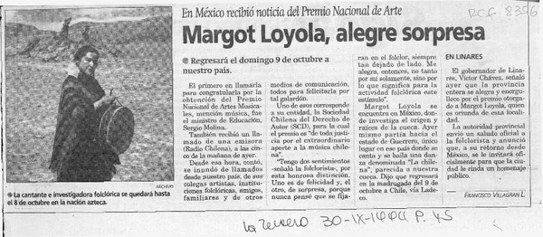 Margot Loyola, alegre sorpresa  [artículo] Francisco Villagrán L.
