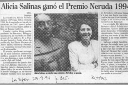 Alicia Salinas ganó el Premio Neruda 1994  [artículo] M. G.