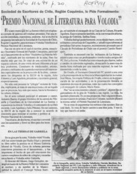 "Premio Nacional de Literatura para Volodia"  [artículo].