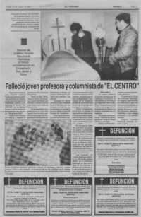 Falleció joven profesora y columnista de "El Centro"  [artículo].