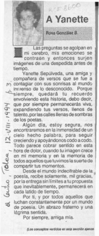 A Yanette  [artículo] Rosa González B.