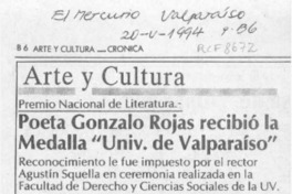 Poeta Gonzalo Rojas recibió la Medalla "Univ. de Valparaíso"  [artículo].