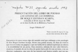 Presentación del libro de poemas Las cenizas de las sombras, de Roque Esteban Scarpa  [artículo] Sergio Villalobos R.