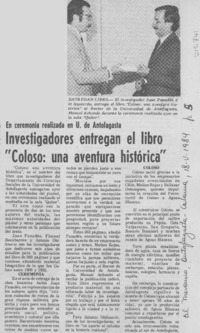 Investigadores entregan el libro "Coloso, una aventura histórica"