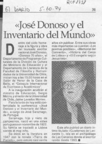 "José Donoso y el inventario del mundo"  [artículo].