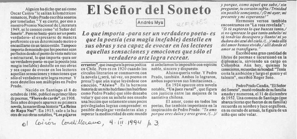 El señor del soneto  [artículo] Andrés Mya.